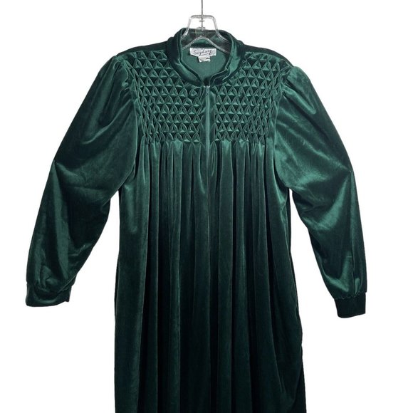 VTG Saybury Womens Velour Full‎ Zip Robe Size S Green Loungewear Long Sleeve - Picture 2 of 10